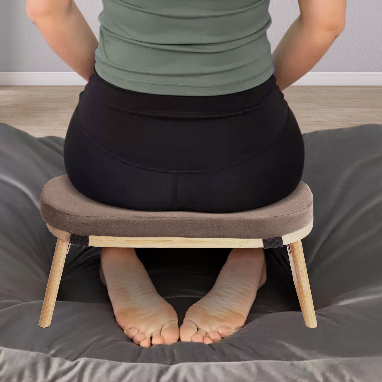LiHUiee 17.3*7.5*8.3in Foldable Bamboo Meditation Bench, Meditation Stool-Prayer Kneeler Chair for Yoga