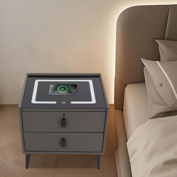 LiHUiee 19.7*15.8*18.1in Bluetooth Speaker Smart Bedside Table With Light USB& Wireless Charging for Home