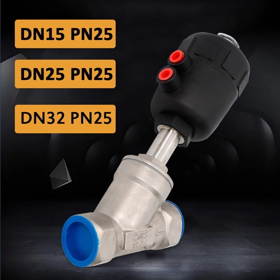 LiHUiee 3.3*5.39*6.77in Pneumatic Air Actuated Angle Seat Steam Water Valve 1/2" Single Acting N/C