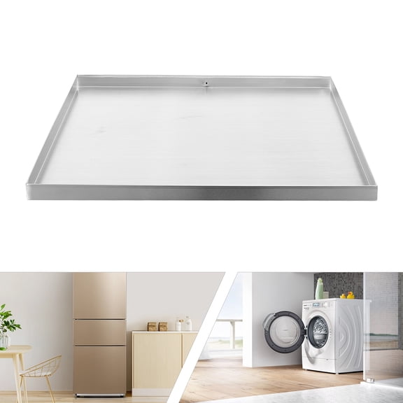 LiHUiee 30*30*1.5in Washing Machine Pan Stainless Steel Under Washer Tray Drip Drain Silver for Washer
