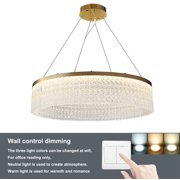LiHUiee 78W Modern Ceiling Light Dimmable Chandelier Round Glass Gold LED Hanging Light for Living Room