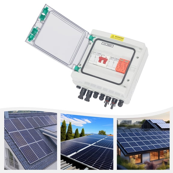 LiHUiee 8*9*4inch Black Solar Box 2 String 32 Amp IP65 Waterproof Box DC 500V 32A Circuit Breakers