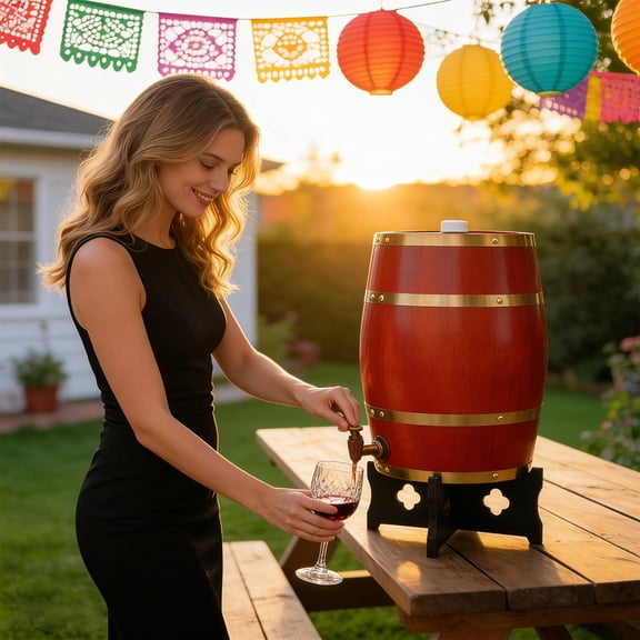LiHUiee 9.45*14.96in Wine Barrel, Tawny Wood Wine Barrel, 15L Decorative Whiskey Barrel Bucket for Home
