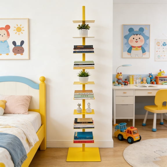 LiHUiee 9-Tier Spine Bookshelf Vertical Spine Book Tower Metal Bookcase Book Organizer for Homes, Offices