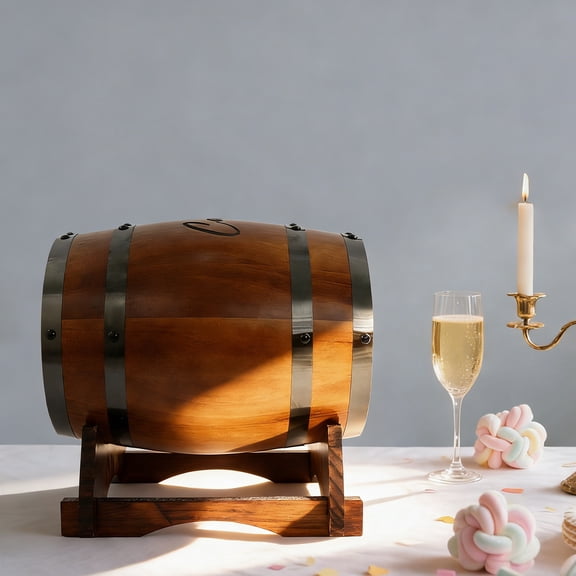LiHUiee Barrel-shaped Envelopes Box, Wedding Card Box with Base, Barrel-shaped Pinewood Wedding Card Box