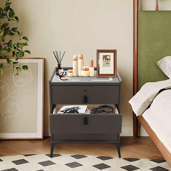 LiHUiee Bedside Side Table Smart Bedside Table Smart Bedside Table w/Drawers, USB&Wireless Charging