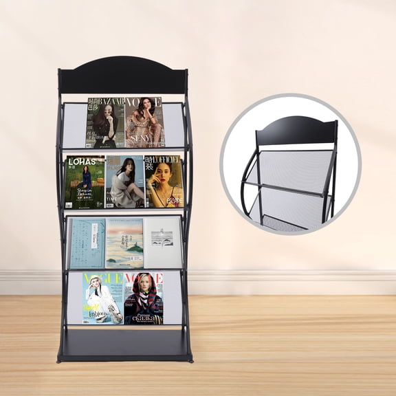 LiHUiee Freestanding Magazine Newspaper Book Rack Office Display Organizer Metal Stand for Reception Areas