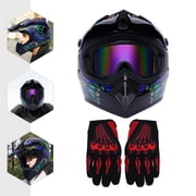 LiHUiee Large Motorcycle Helmet with Gloves, Motorcycle Helmet Set, Motocross Helmet Kit 22.44-22.83in