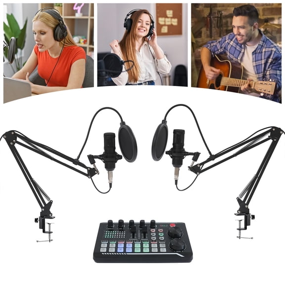 LiHUiee Microphone&Professional Podcast Equipment Bundle F998 Live Sound Card W/BM800 Condenser Microphone