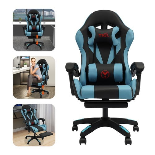 LiHUiee Modern Blue Adjustable Gaming Chair Swivel Task Chair Ergonomic Computer Chair 60kg/132lbs Load