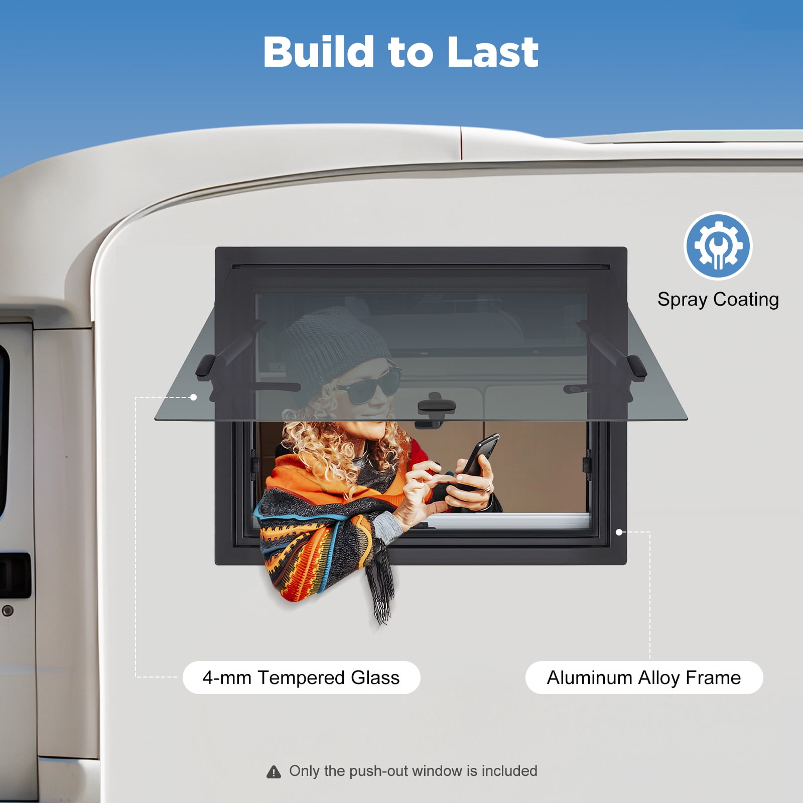 LiHUiee RV Caravan Camper Van Push Out Window RV Window With Window Screen 600x450mm for RVs, Trailers