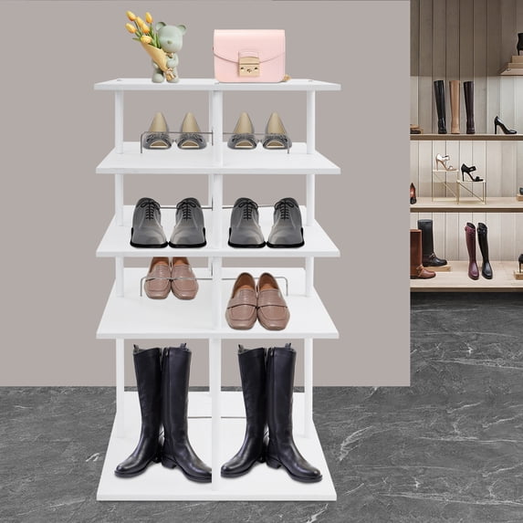 LiHUiee Rotating Shoe Rack 4-Tier Storage Shelves 360 Degree Rotating ...
