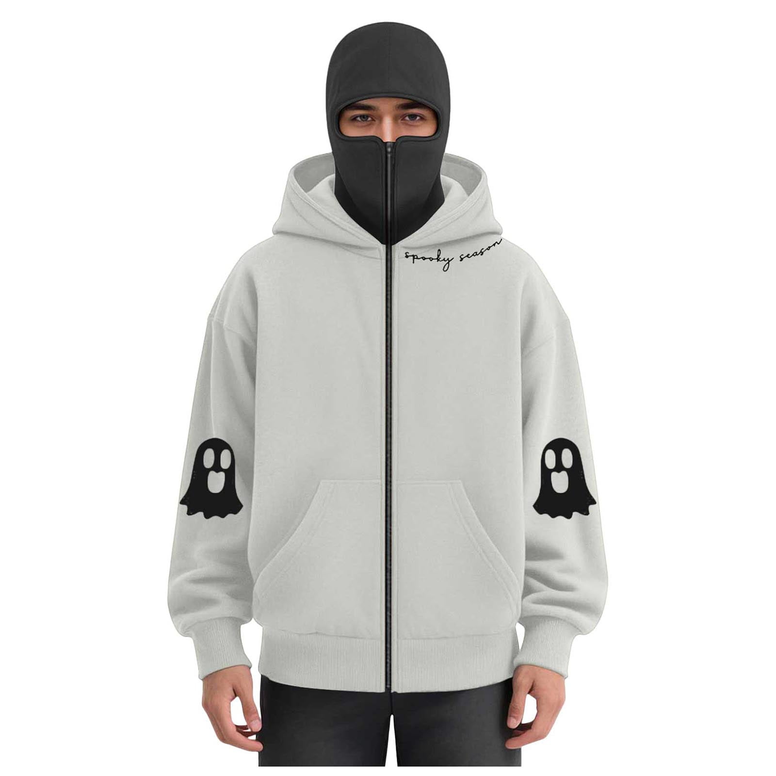 LiJinLong Balaclava Hoodie Zippe, Double Hooded Zip Jacket, Built