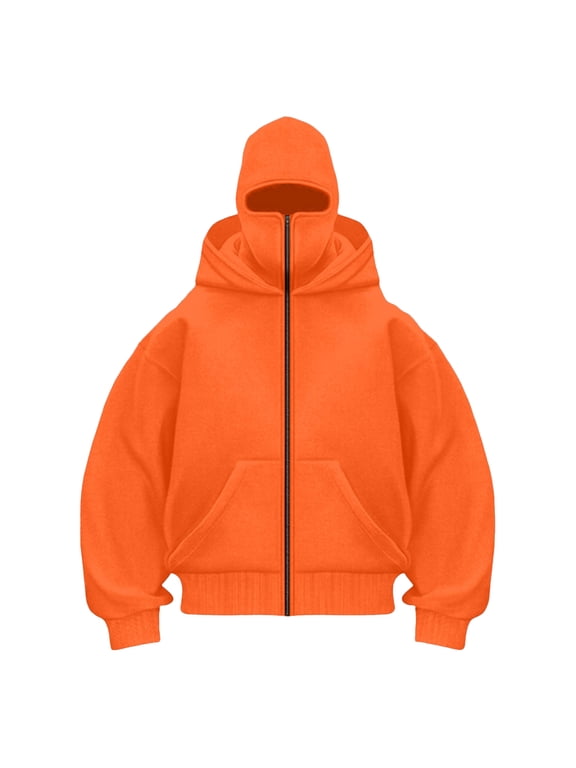 Balaclava Hoodie Zippe, Double Hooded Zip Jacket, Built-In Face Mask, Full Zip Hooded Sweatshirt, Unisex S-XXL