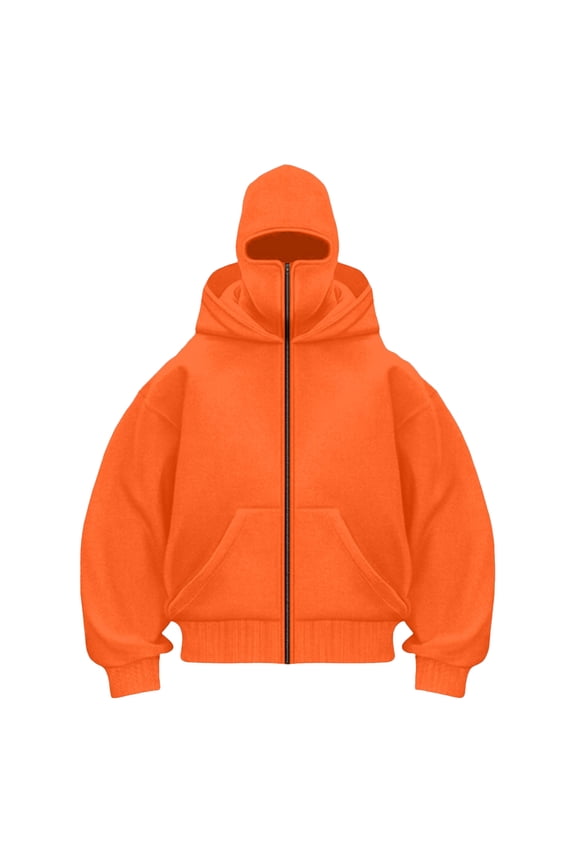 Balaclava Hoodie Zippe, Double Hooded Zip Jacket, Built-In Face Mask, Full Zip Hooded Sweatshirt, Unisex S-XXL