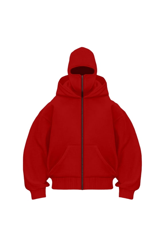 Balaclava Hoodie Zippe, Double Hooded Zip Jacket, Built-In Face Mask, Full Zip Hooded Sweatshirt, Unisex S-XXL