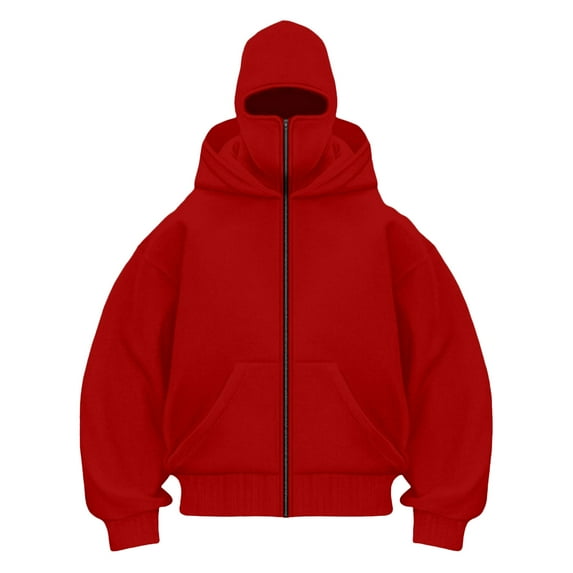 LiJinLong Balaclava Hoodie Zippe, Double Hooded Zip Jacket, Built-In Face Mask, Full Zip Hooded Sweatshirt, Unisex S-XXL