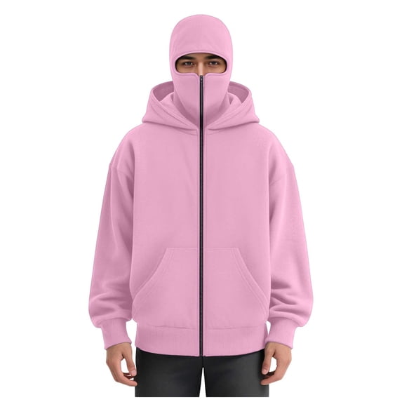 LiJinLong Balaclava Hoodie Zippe, Double Hooded Zip Jacket, Built-In Face Mask, Full Zip Hooded Sweatshirt, Unisex S-XXL
