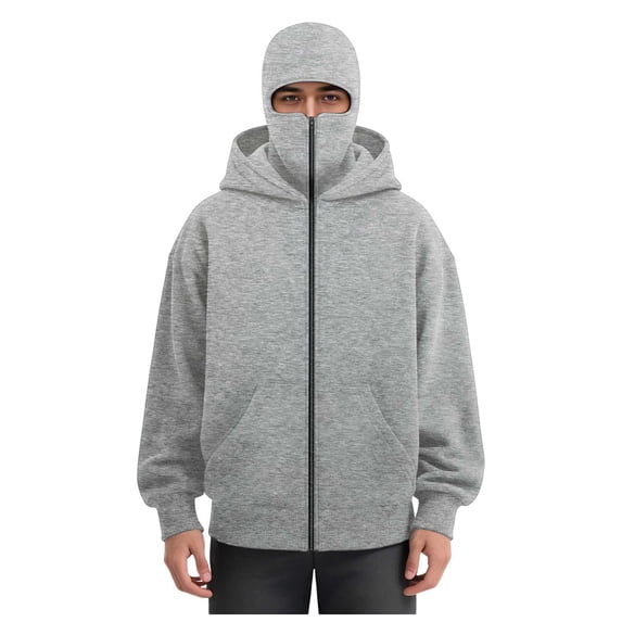 LiJinLong Balaclava Hoodie Zippe, Double Hooded Zip Jacket, Built-In Face Mask, Full Zip Hooded Sweatshirt, Unisex S-XXL