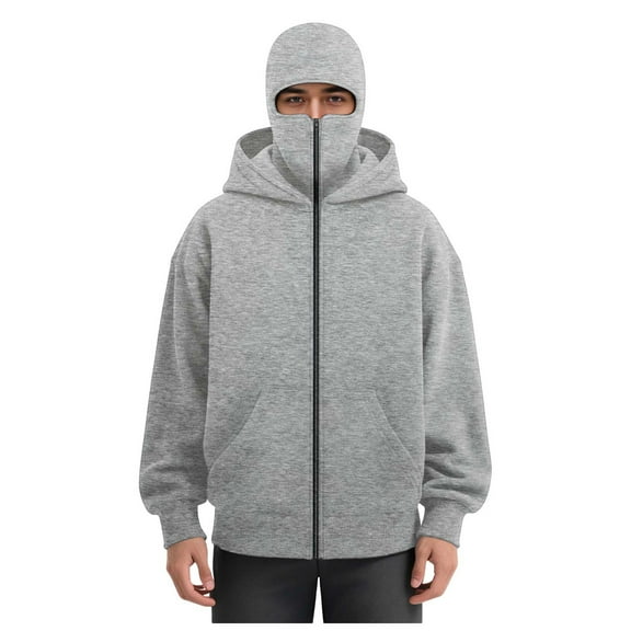LiJinLong Balaclava Hoodie Zippe, Double Hooded Zip Jacket, Built-In Face Mask, Full Zip Hooded Sweatshirt, Unisex S-XXL