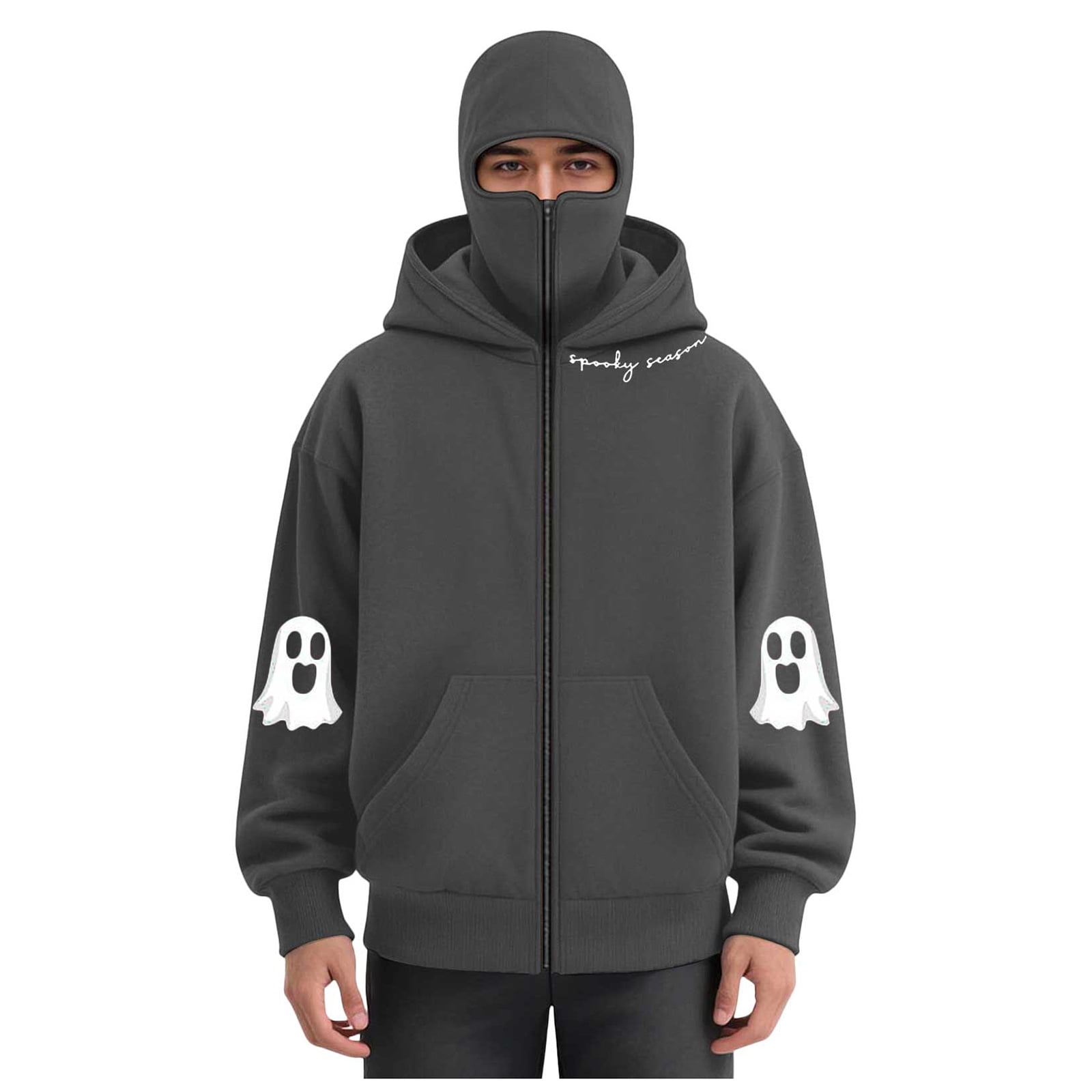 LiJinLong Balaclava Hoodie Zippe, Double Hooded Zip Jacket, Built