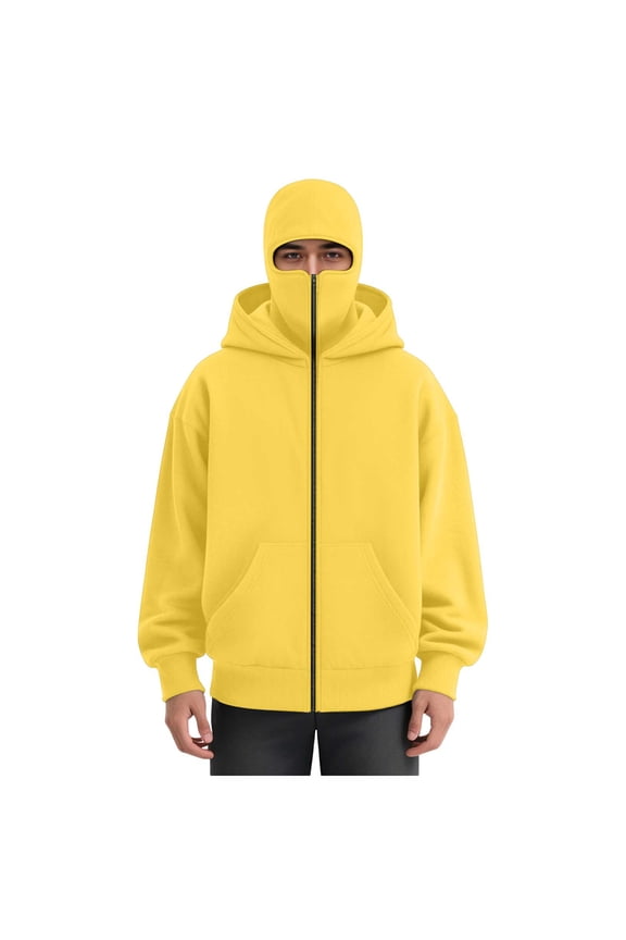 Balaclava Hoodie Zippe, Double Hooded Zip Jacket, Built-In Face Mask, Full Zip Hooded Sweatshirt, Unisex S-XXL