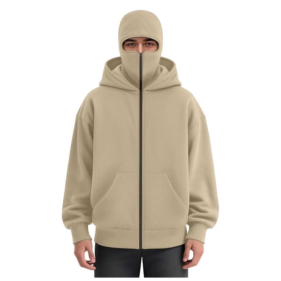 LiJinLong Balaclava Hoodie Zipper Full Zip Front Built-In Mask Winter Running Cycling Outdoor Workouts Athletic Cold Gear S-XXL