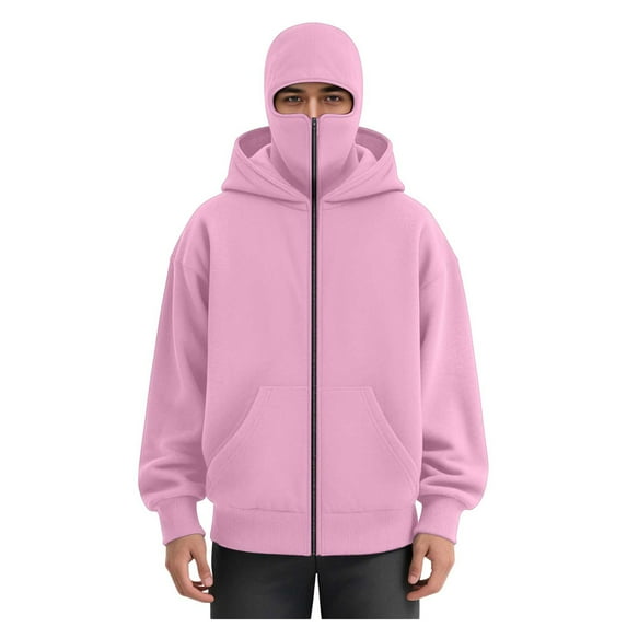 LiJinLong Balaclava Hoodie Zipper Full Zip Front Built-In Mask Winter Running Cycling Outdoor Workouts Athletic Cold Gear S-XXL