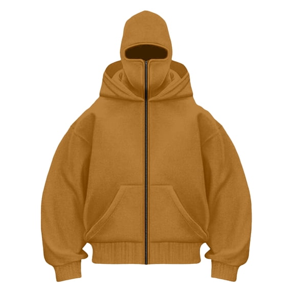 LiJinLong Balaclava Hoodie Zipper Full Zip Front Built-In Mask Winter Running Cycling Outdoor Workouts Athletic Cold Gear S-XXL