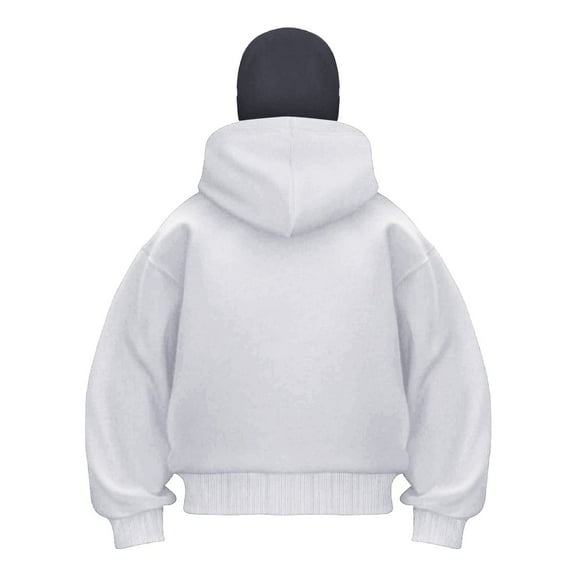 LiJinLong Balaclava Hoodie Zipper Men's Double Layered Hood Warm Fleece Lining Cold Weather Streetwear Hop Y2K Fashion Urban Style, Light Gray M