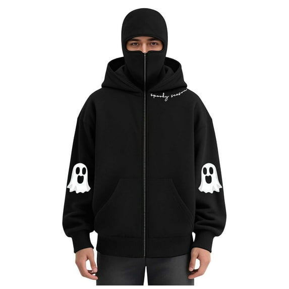 LiJinLong Balaclava Hoodie Zipper Men's Full Face Cover Windproof Fabric Winter Commute Outdoor Activities Cold Weather Essentials S-XXL