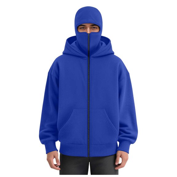 LiJinLong Balaclava Hoodie Zipper with Windproof Warm Face, Double Hooded Zip Jacket, Resistant Winter Hoodies for Men's & Women's, Black L S-XXL
