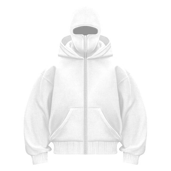 LiJinLong Balaclava Hoodie Zipper Unisex Windproof Design with Face Mask for Skiing Snowboarding Motorcycle Riding Winter Sports Protection, White XL