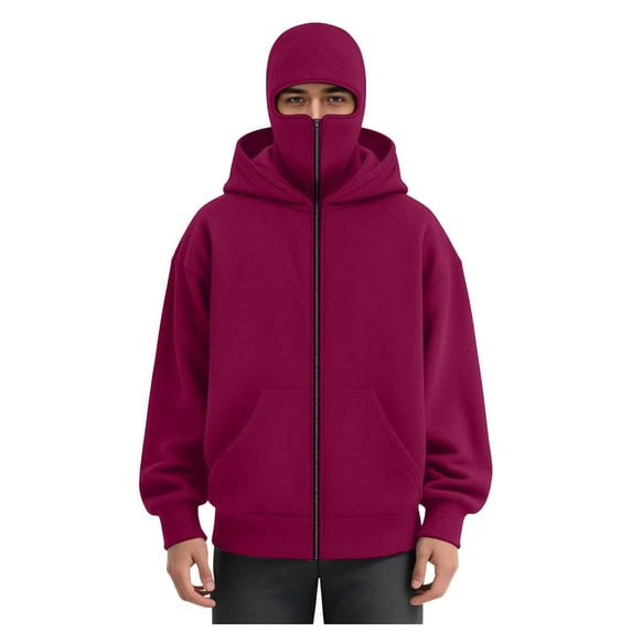 LiJinLong Balaclava Hoodie Zipper with Windproof Warm Face, Double Hooded Zip Jacket, Resistant Winter Hoodies for Men's & Women's, Black L S-XXL