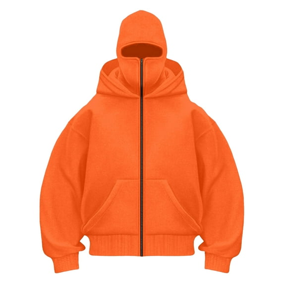 LiJinLong Balaclava Hoodie Zipper with Windproof Warm Face, Double Hooded Zip Jacket, Resistant Winter Hoodies for Men's & Women's, Black L S-XXL