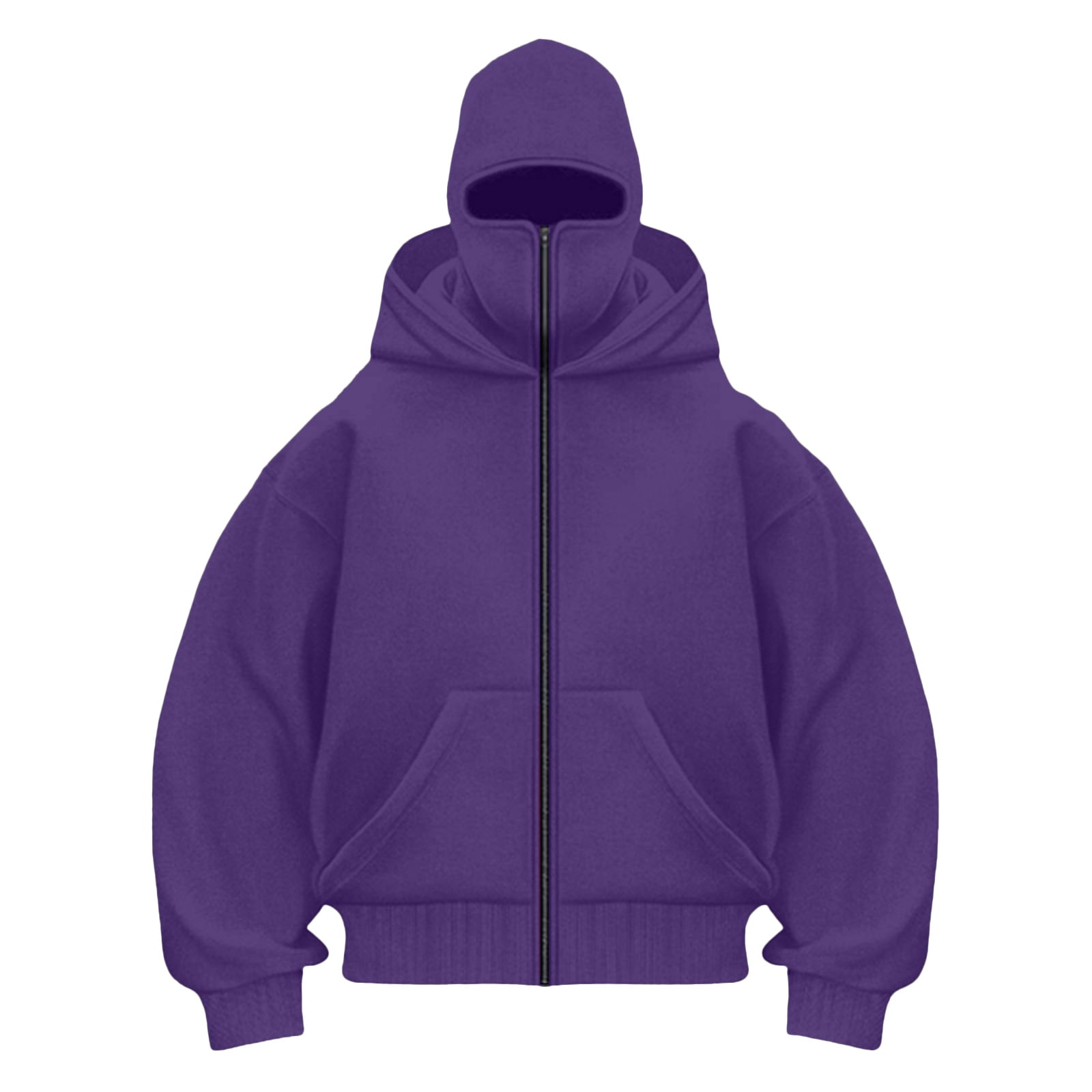LiJinLong Balaclava Hoodie Zipper with Windproof Warm Face, Double Hooded Zip Jacket, Resistant Winter Hoodies for Men's & Women's, Black L S-XXL
