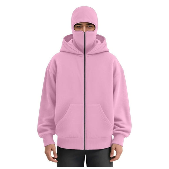 LiJinLong Balaclava Hoodie Zipper with Windproof Warm Face, Double Hooded Zip Jacket, Resistant Winter Hoodies for Men's & Women's, Black L S-XXL