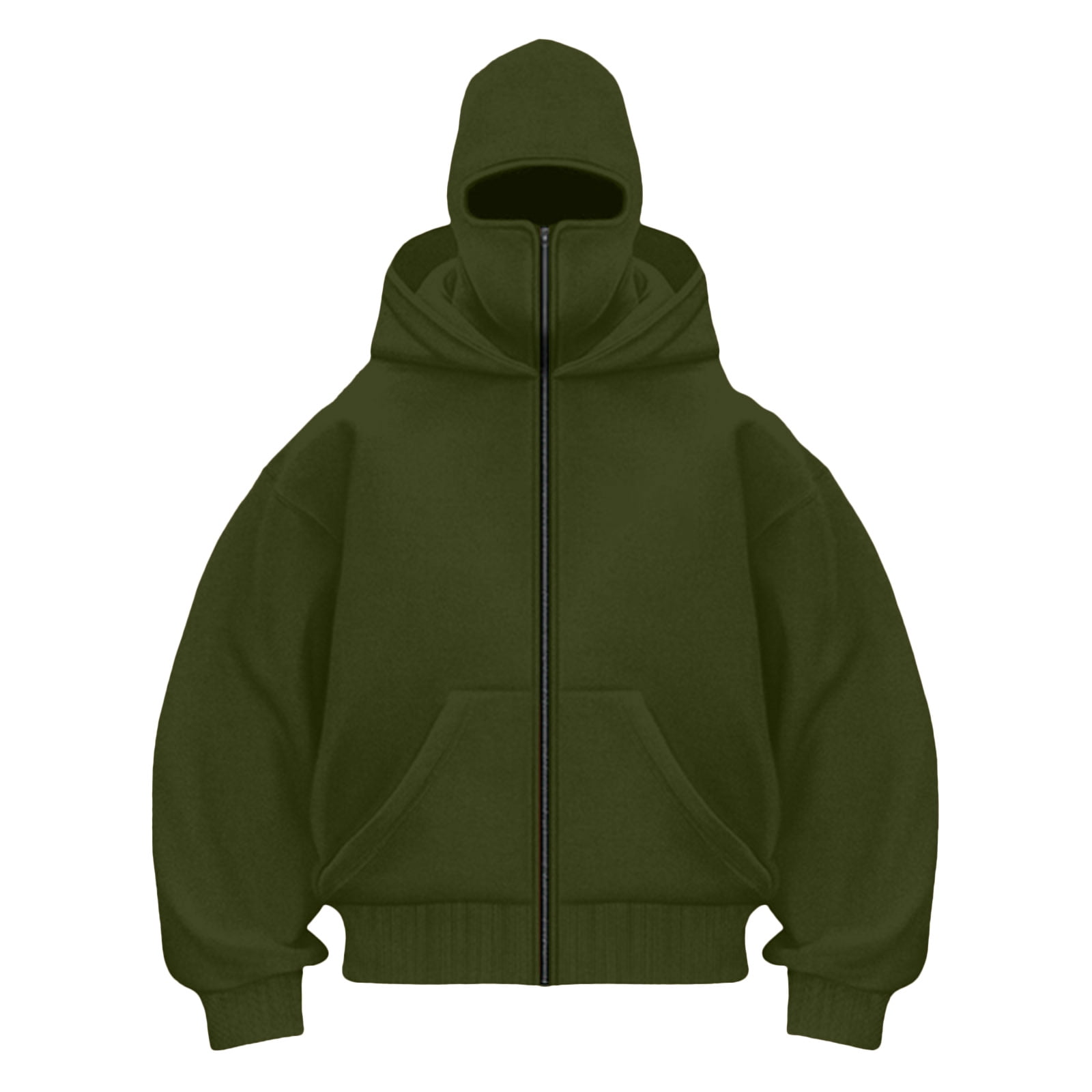 LiJinLong Balaclava Hoodie Zipper Men's Tactical Design Compatible Hunting Fishing Outdoor Work Winter Solid Utility Jacket S-XXL
