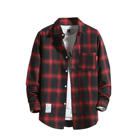 LiJinLong Men's Plaid Button Down Shirts Black and White Plaid Shirt Long Sleeve Flannel Plaid Casual Button Down Regular Fit, Red XXXXL