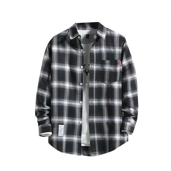 LiJinLong Men's Plaid Button Down Shirts Black and White Plaid Shirt Long Sleeve Flannel Plaid with Pockets Lightweight Casual Shirt, Black M