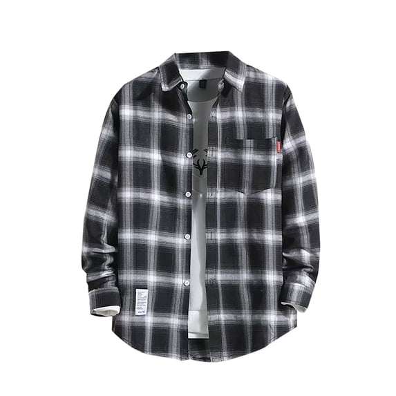 LiJinLong Men's Plaid Button Down Shirts Black and White Plaid Shirt Streetwear Button Down Shirt Jacket Casual Button Down Regular Fit, Black M