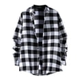 thumbnail image 1 of LiJinLong Men's Plaid Button Down Shirts Cotton Black and Yellow Plaid Shirt Long Sleeve Flannel Plaid with Pockets Lightweight Casual Shirt, White M, 1 of 3
