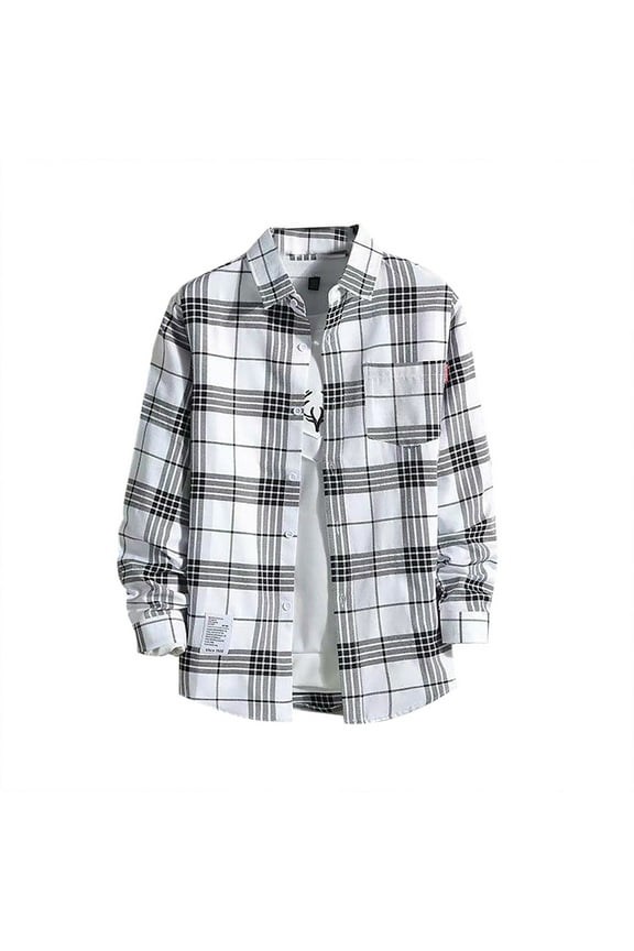 Men's Plaid Button Down Shirts Red and White Plaid Shirt Long Sleeve Flannel Plaid with Pockets Lightweight Casual Shirt, WH2 L