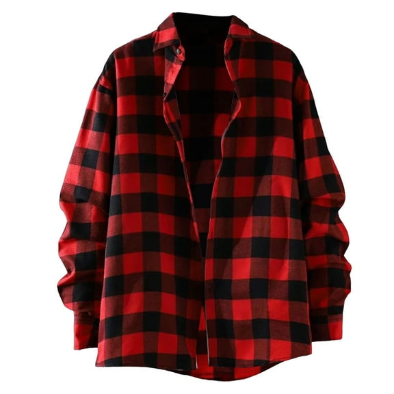 LiJinLong Men's Plaid Button Down Shirts Cotton Black and Yellow Plaid Shirt Long Sleeve Flannel Plaid with Pockets Lightweight Casual Shirt, Red XXXL