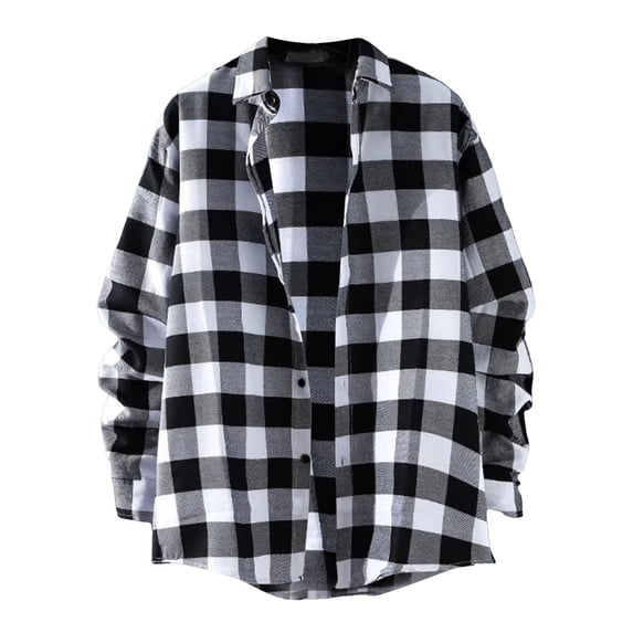 LiJinLong Men's Plaid Button Down Shirts Cotton Black and Yellow Plaid Shirt Streetwear Button Down Shirt Jacket Casual Button Down Regular Fit, White M
