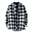 thumbnail image 1 of LiJinLong Mens Dress Shirts Button Up Shirt Cotton Black and Yellow Plaid Shirt Long Sleeve Flannel Plaid Casual Button Down Regular Fit, White S, 1 of 3
