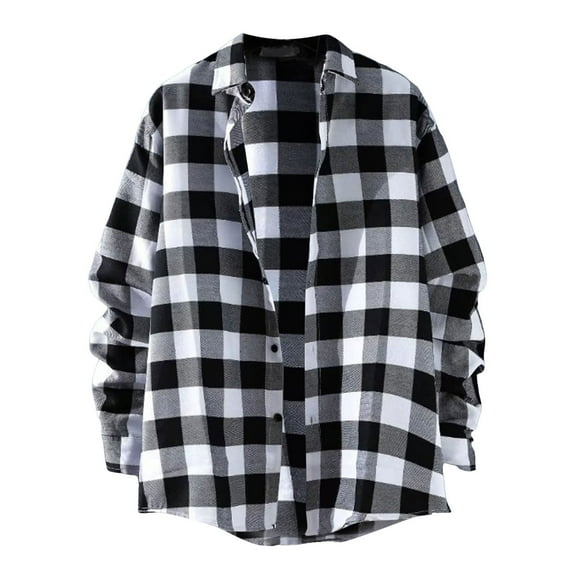LiJinLong Mens Dress Shirts Button Up Shirt Cotton Black and Yellow Plaid Shirt Long Sleeve Flannel Plaid Casual Button Down Regular Fit, White XXXL