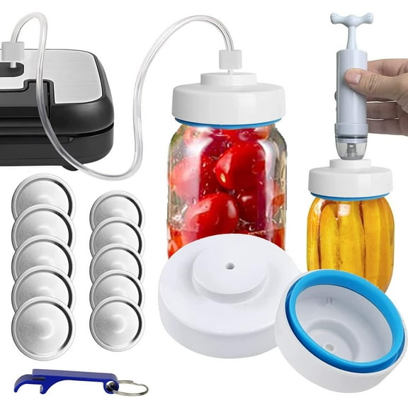 LiJingR 16-in-1 Mason Jar Vacuum Sealer Kit, Portable Hand Pump with Wide and Regular Mouth Lids