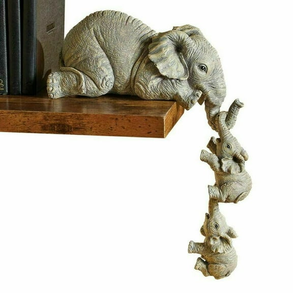LiLiang Small Cute Elephant Decor Statue Mother and Two Babies Hanging Ornament Figurines for Table