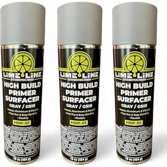 LiME LiNE 1K Flexible High Build Primer Surfacer, Direct to Metal, Automotive and Industrial Grade, 16 oz Aerosol Spray Can, Primer Light Grey (Pack of 3)